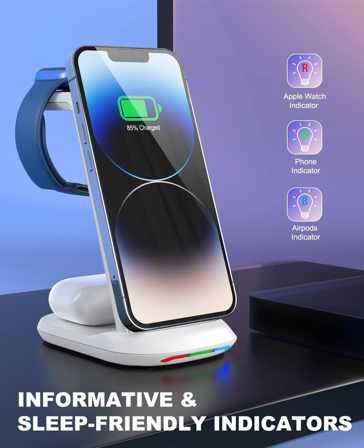 3 in 1 Ladestation iWatch und iPhone, Wireless Charger mit 18W Fast-Charging für iPhone 14/13/12/11