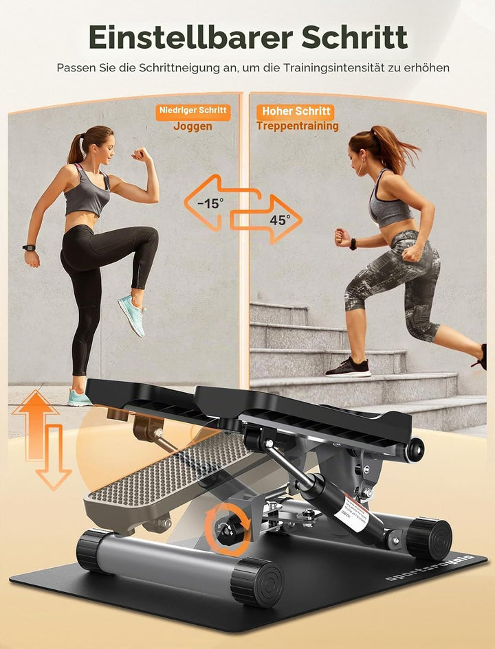Sportsroyals Up-Down-Twister Stepper für Zuhause,Mini Stepper 150kg mit Power Ropes& LCD Display，Hom
