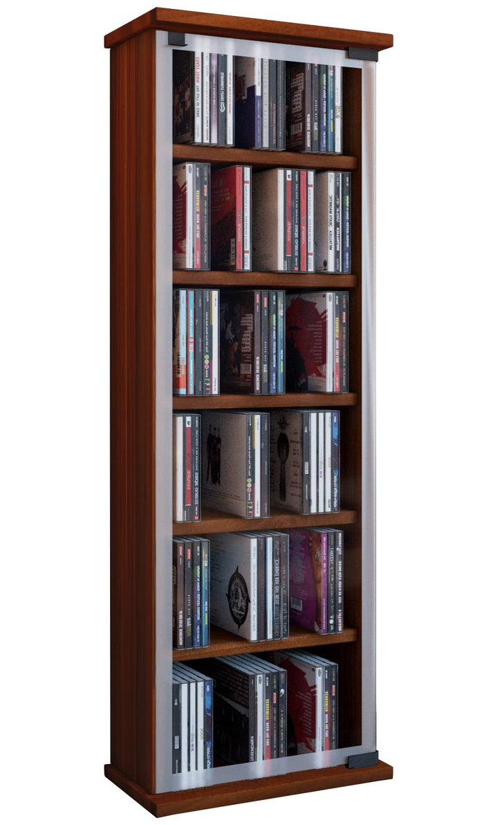 VCM Holz CD DVD Stand Regal Schrank Aufbewahrung Standregal Ständer Classic Glastür Kern-Nussbaum, K