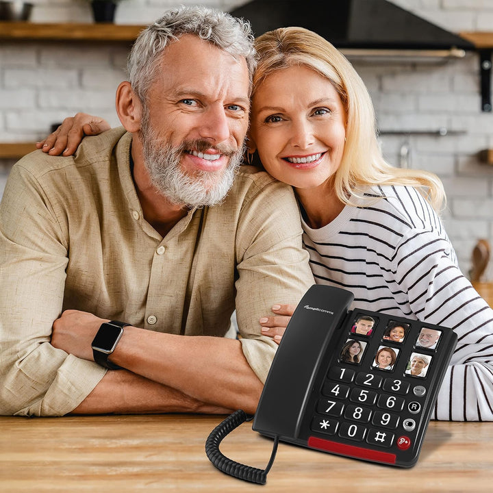 Amplicomms BigTel 40 Plus, schnurgebundenes Grosstasten-Telefon, sechs Foto-Direktwahltasten, Audio-