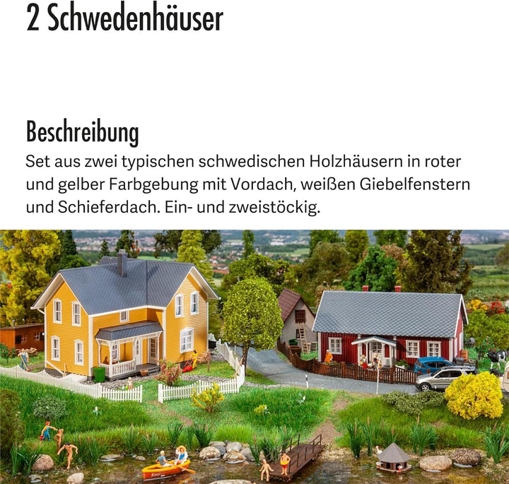 FALLER 2 Schwedenhäuser Modellbausatz mit 151 Einzelteilen 154 x 115 x 110 mm, 138 x 95 x 75 mm I Mo