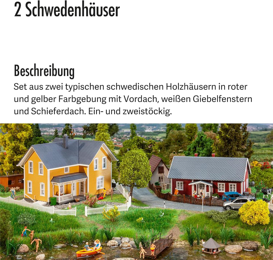 FALLER 2 Schwedenhäuser Modellbausatz mit 151 Einzelteilen 154 x 115 x 110 mm, 138 x 95 x 75 mm I Mo