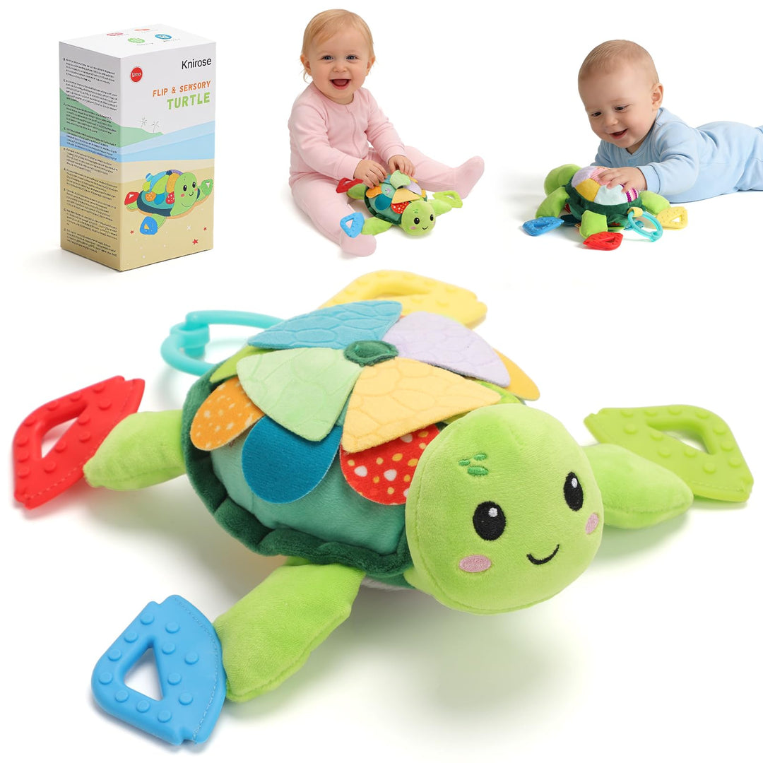 Baby Spielzeug Schildkröte, Montessori Spielzeug mit Klappschuppen & Multitexturen, geeignet für Bau