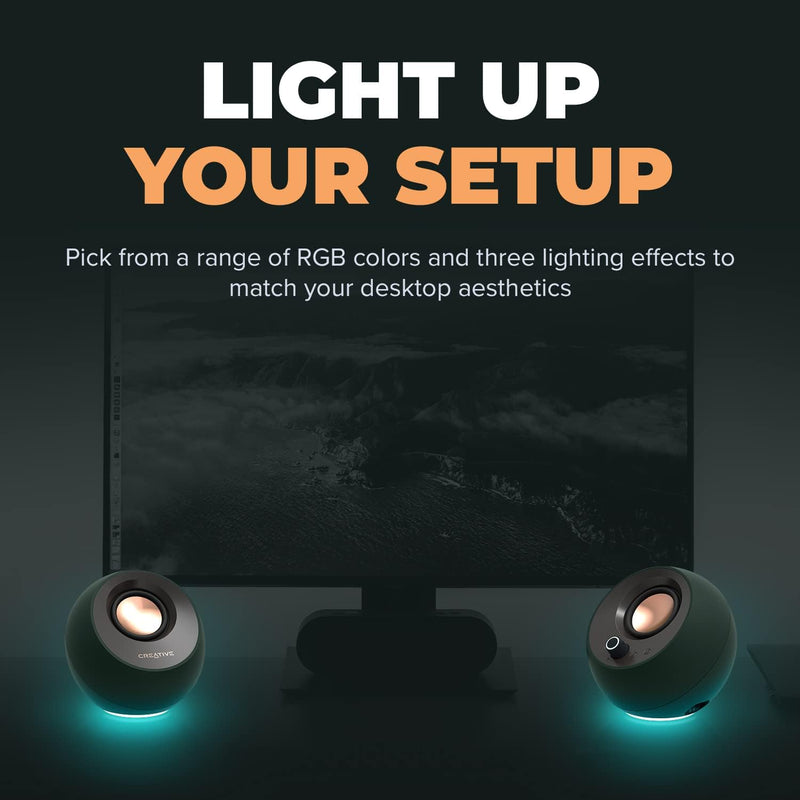 CREATIVE Pebble Pro 2.0 USB-C PC-Lautsprecher mit Bluetooth 5.3 und anpassbarer RGB-Beleuchtung, USB