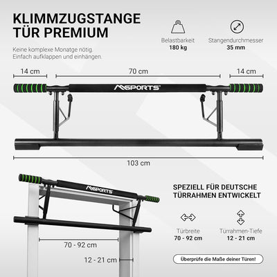 MSPORTS Klimmzugstange Premium | Türreckstange für Türrahmen Ohne Schrauben | Tür Reck Stange