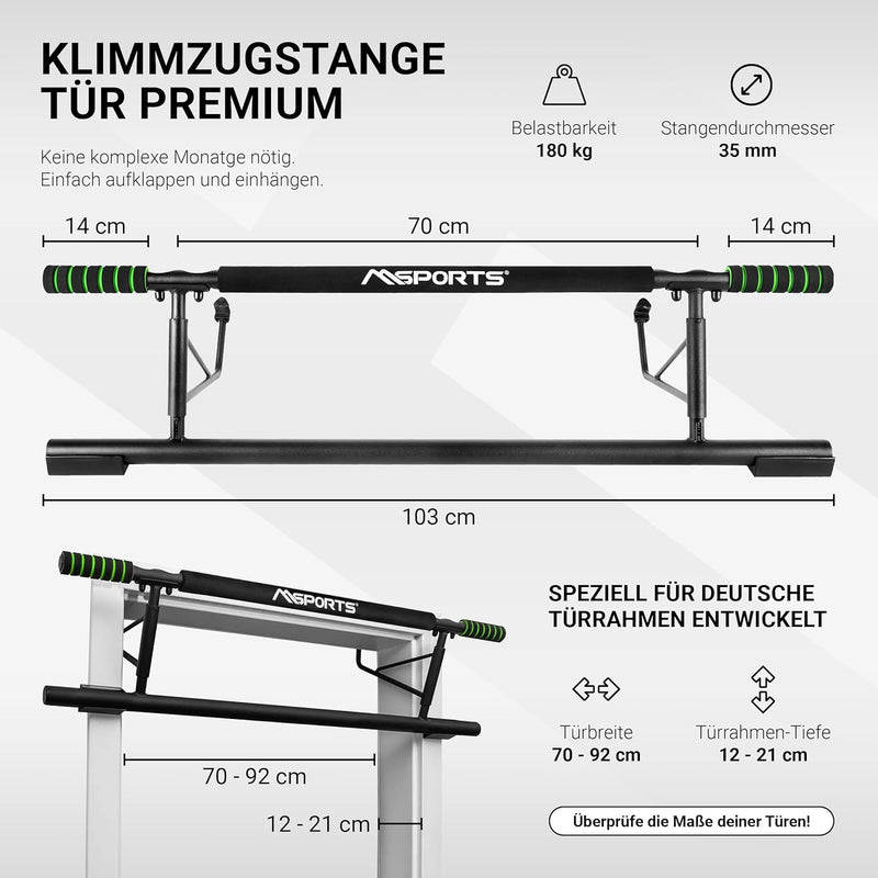 MSPORTS Klimmzugstange Premium | Türreckstange für Türrahmen Ohne Schrauben | Tür Reck Stange