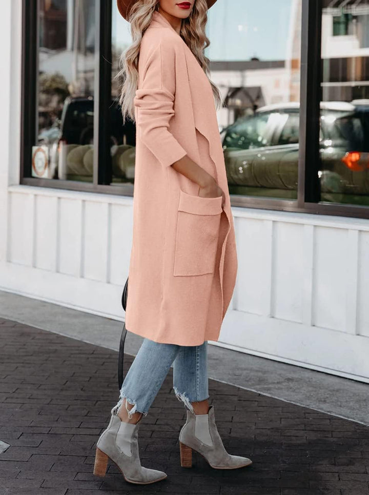 Maavoki Strickjacke Damen, Langarm Offene Front Cardigan mit Tasche, Casual Lange Einfarbig Strickma