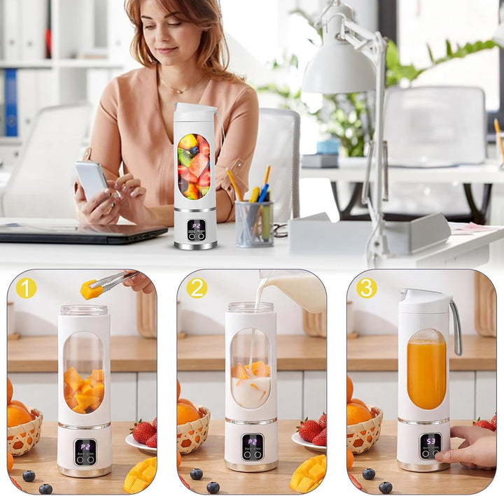 Yuragim Tragbarer Mixer Smoothie Maker To Go, 450ML Portable Blender mit LED Display & 12 Edelstahlk