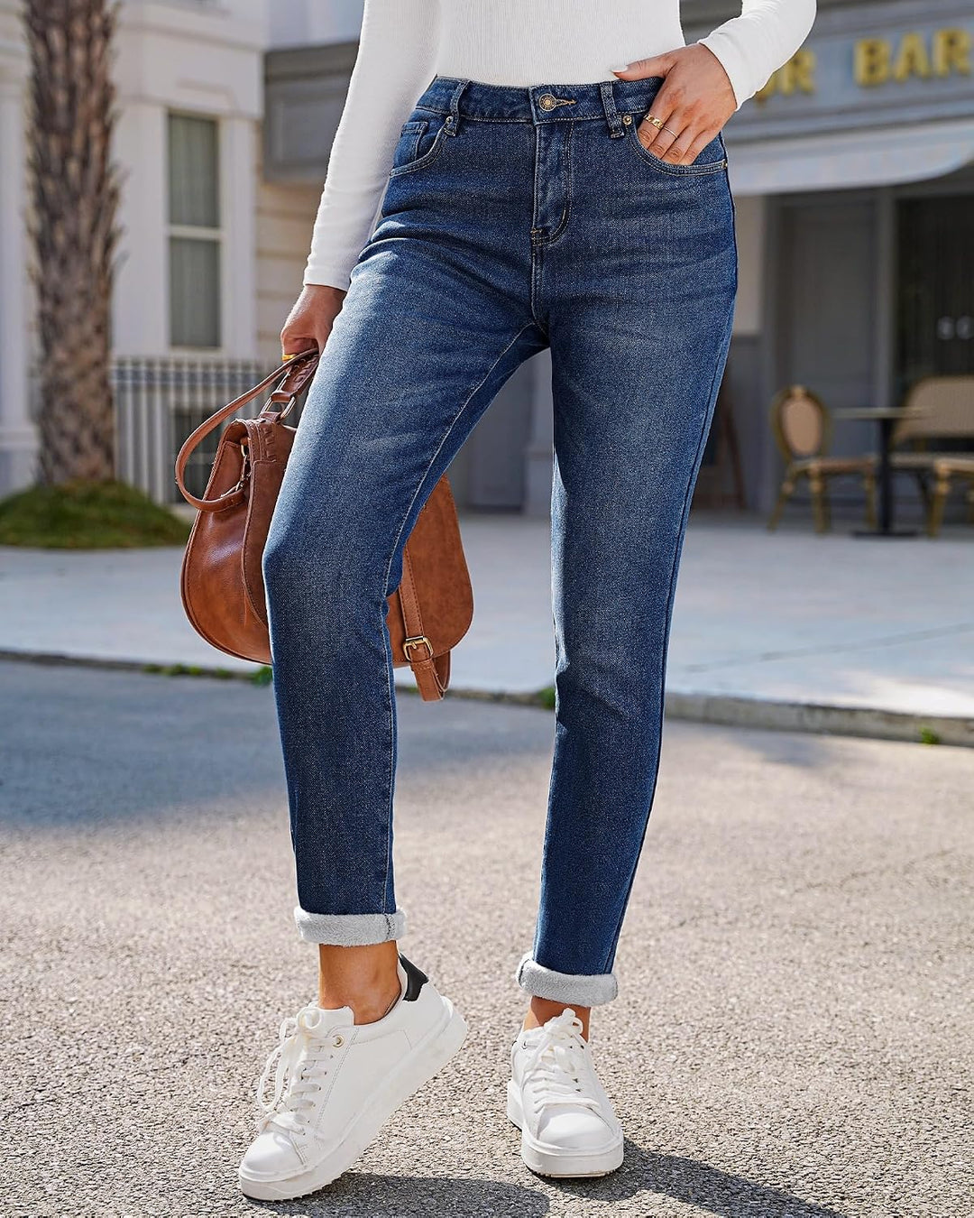 Roskiky Skinny Jeans Damen High Waist Thermo Jeans Damen Winter Gefütter Thermo Jeans Leggings Damen