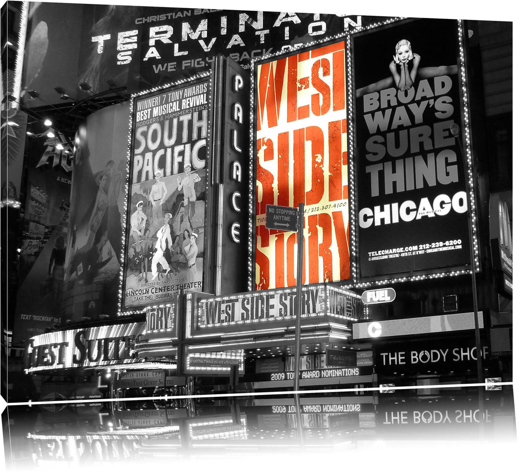 grossartiges Programm des berühmten Broadway's schwarz/weiss auf Leinwand, XXL riesige Bilder fertig