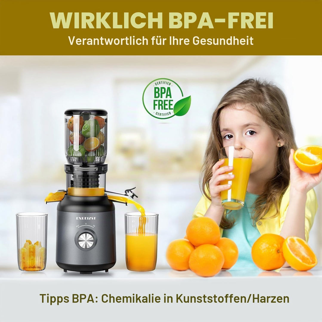 EXREIZST Slow Juicer, 103mm Öffnung, 250W, BPA-frei