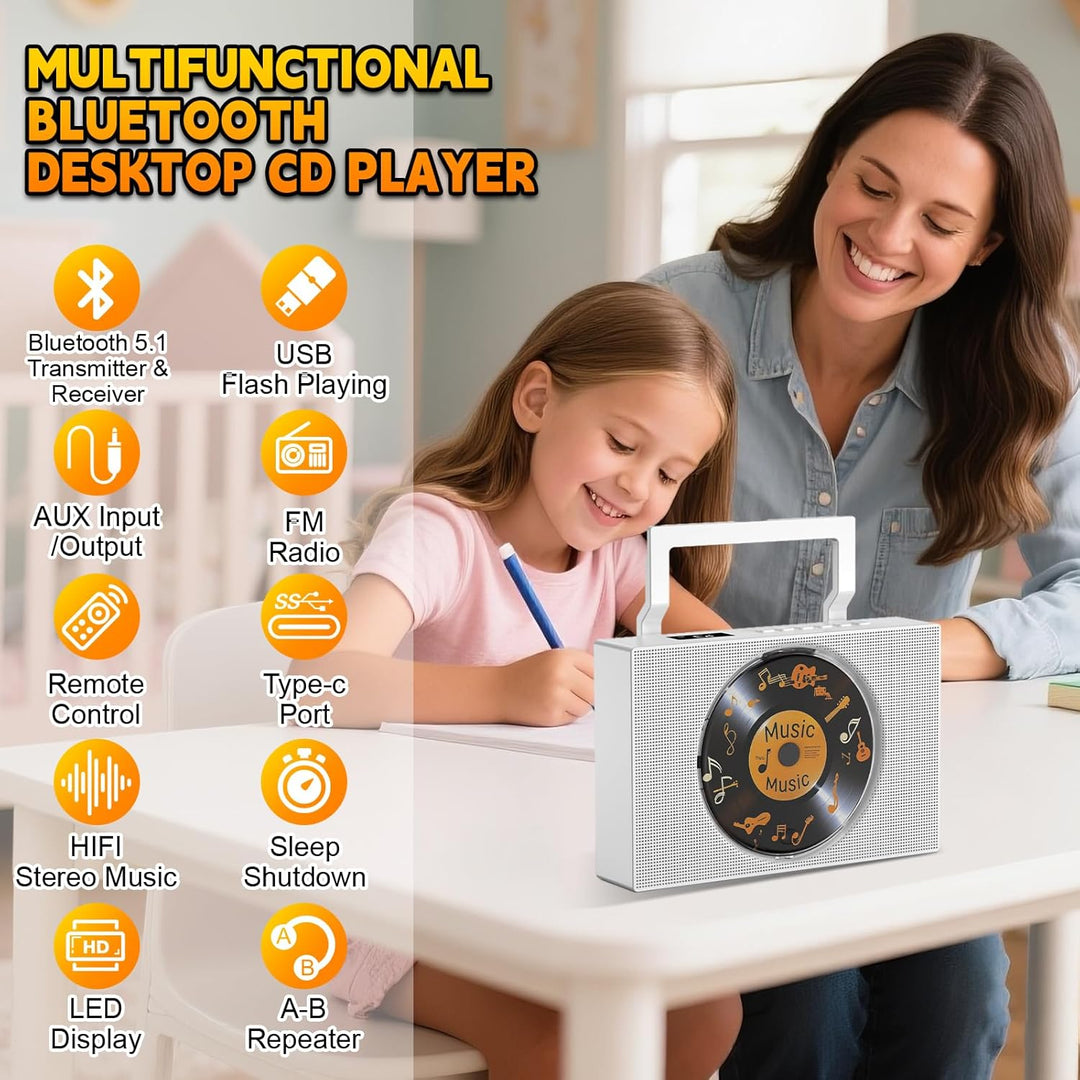 Gueray CD-Player mit Radio: Bluetooth CD Player mit Griff, CD-Spieler Lautsprechern, Display, Fernbe