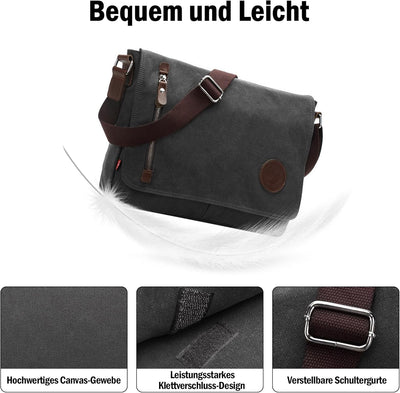 DORRISO Mode Umhängetasche Herren Schultertasche Canvas Schultertaschen für 14 Zoll Laptop Kuriertas