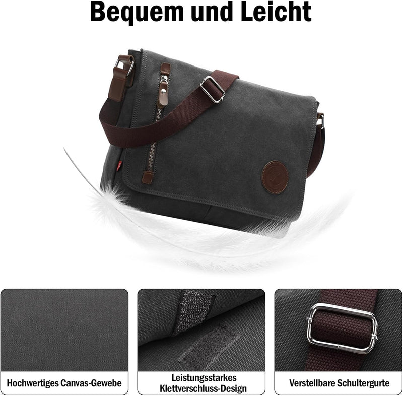 DORRISO Mode Umhängetasche Herren Schultertasche Canvas Schultertaschen für 14 Zoll Laptop Kuriertas