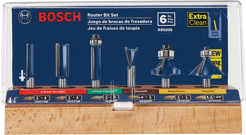 BOSCH RBS006 Mehrzweck-Fräser-Set, 1/4 Zoll Schaft, Hartmetallbestückt, 6-teilig 6-tlg, 6-tlg