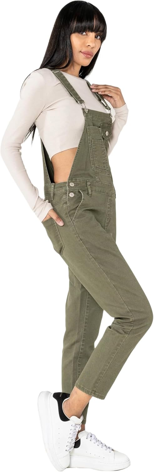 Nina Carter Damen Latzhose Jeans Boyfriend Denim Overall Jumpsuit Used-Look Sommeroverall XS Khaki (