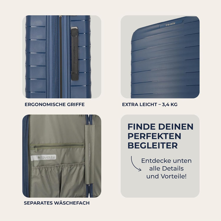 Travelite Koffer mittelgross, MOOBY M erweiterbar, Kratzfeste Hartschale, mit recyceltem Material, 6