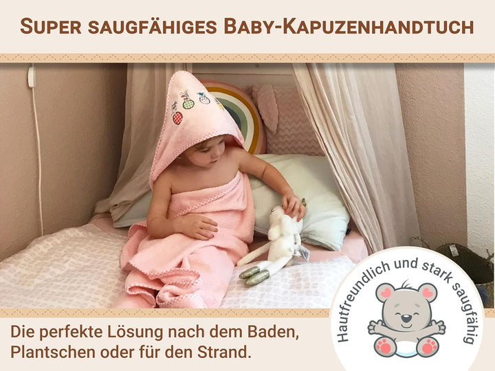 ZOLLNER Baby Kapuzenbadetuch, Kapuzenhandtuch, 100x100 cm, Baumwolle, rosa, Rosa