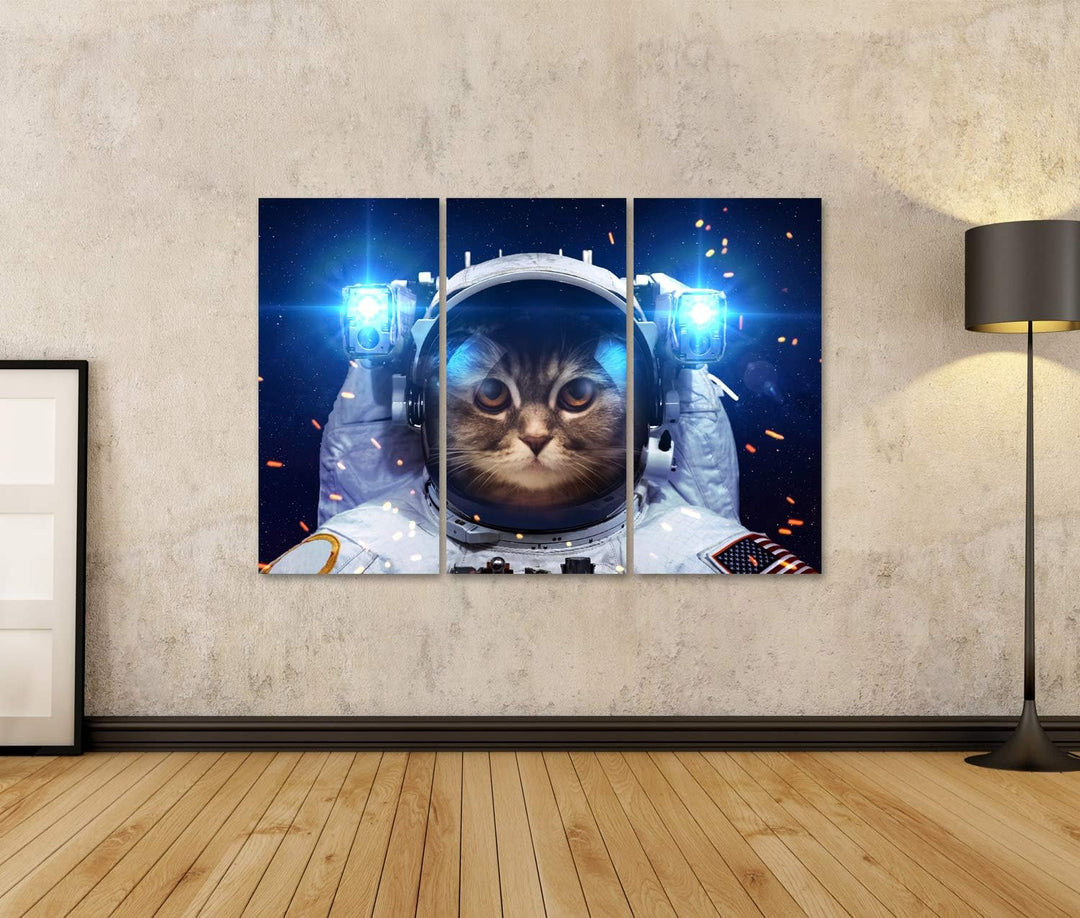 islandburner Bild auf Leinwand Schöne Katze Im Weltraum Bilder Wandbilder Poster Leinwand 130x80cm -