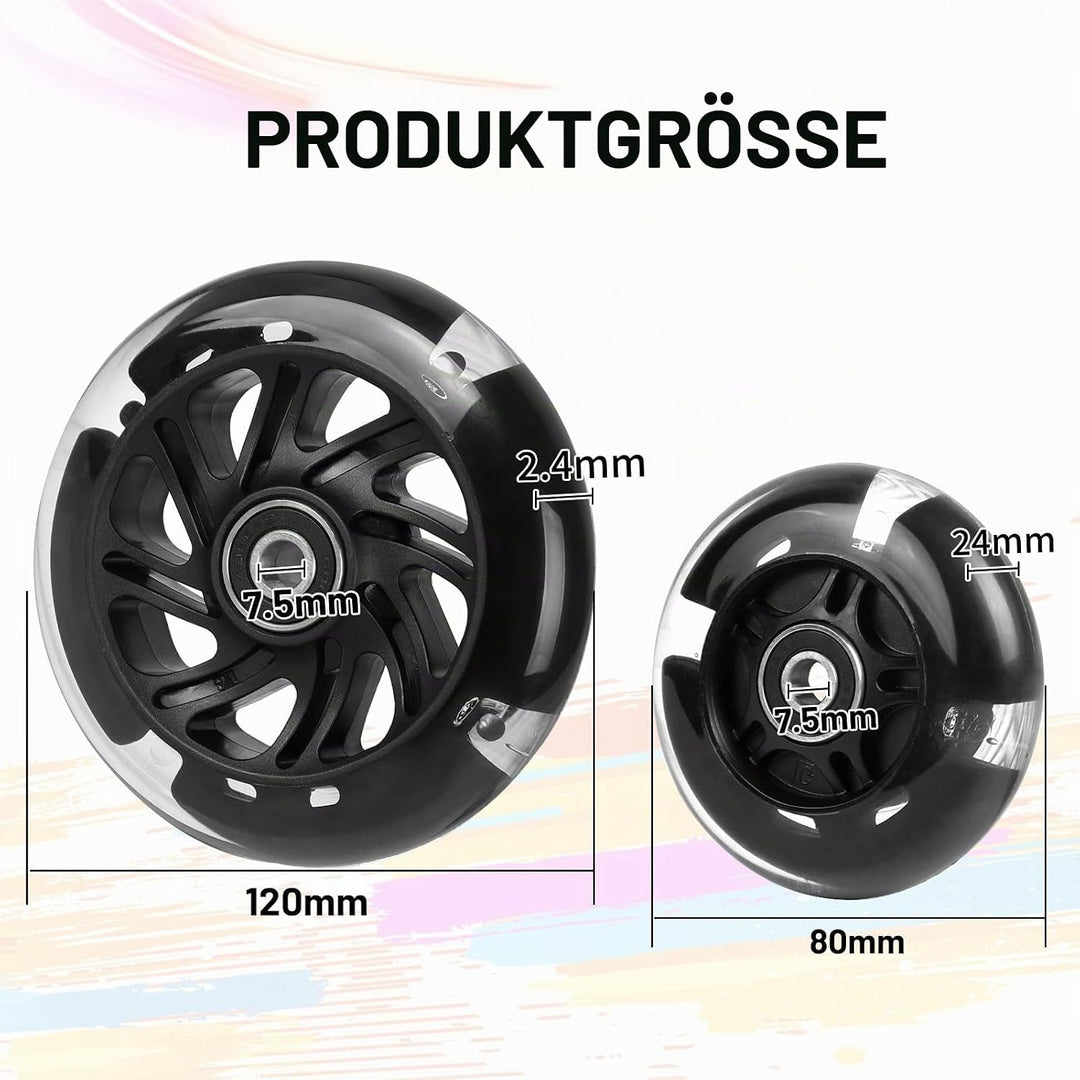 DBREAKS Leuchtende Stunt Scooter Rollen, 4 Stück LED-Lichtrollen, 80mm+120mm Led Scooter Ersatzräder