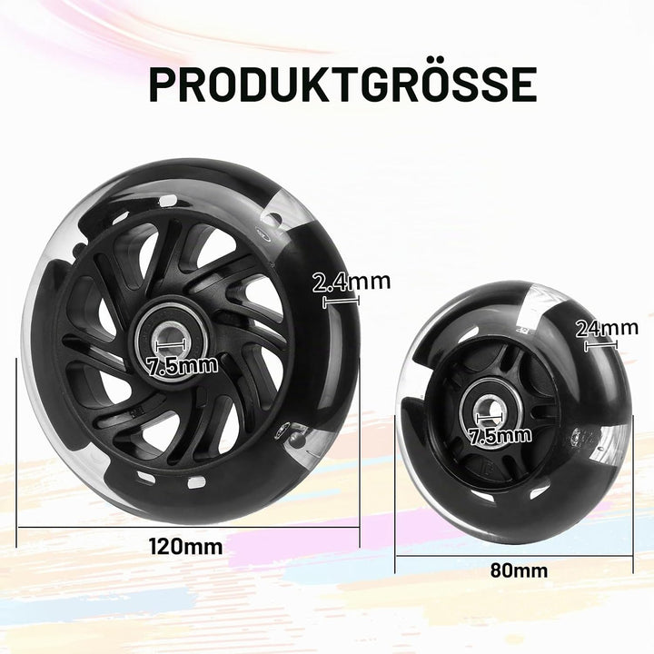 DBREAKS Leuchtende Stunt Scooter Rollen, 4 Stück LED-Lichtrollen, 80mm+120mm Led Scooter Ersatzräder