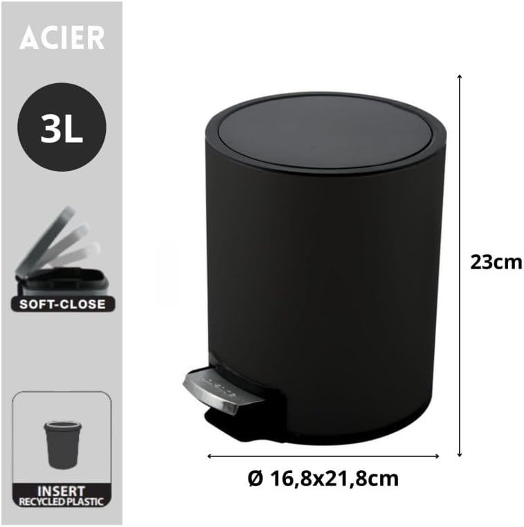 Spirella - Treteimer Edelstahl RIKU Mattschwarz 5L, Mattschwarz 5L