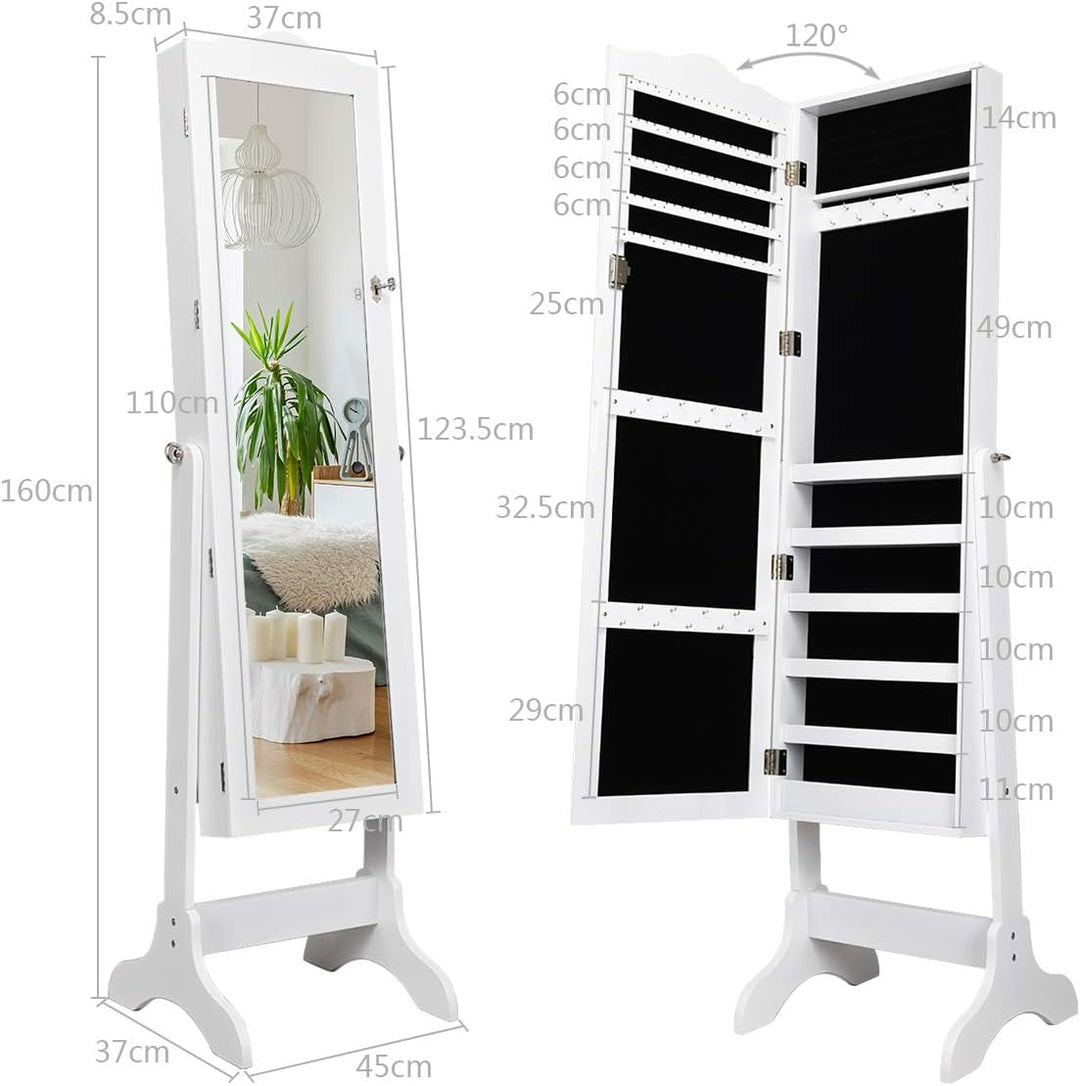 GOPLUS Schmuckschrank mit Spiegel, Freistehendes Schmuckregal mit viel Stauraum, Abschliessbarer Spi