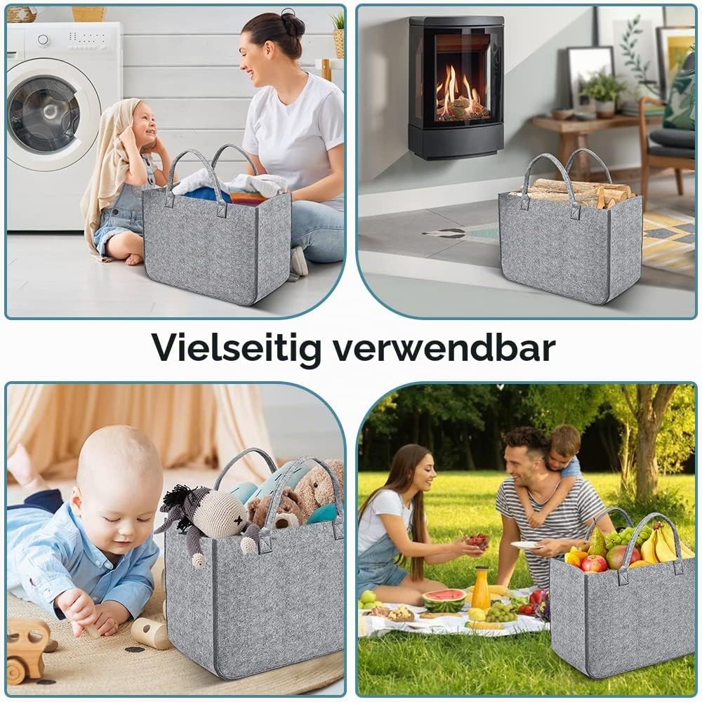 2 Stück Filztasche Kaminholztasche aus Filz Kaminholzkorb Filztaschen Einkaufskorb Brennholzkorb Feu