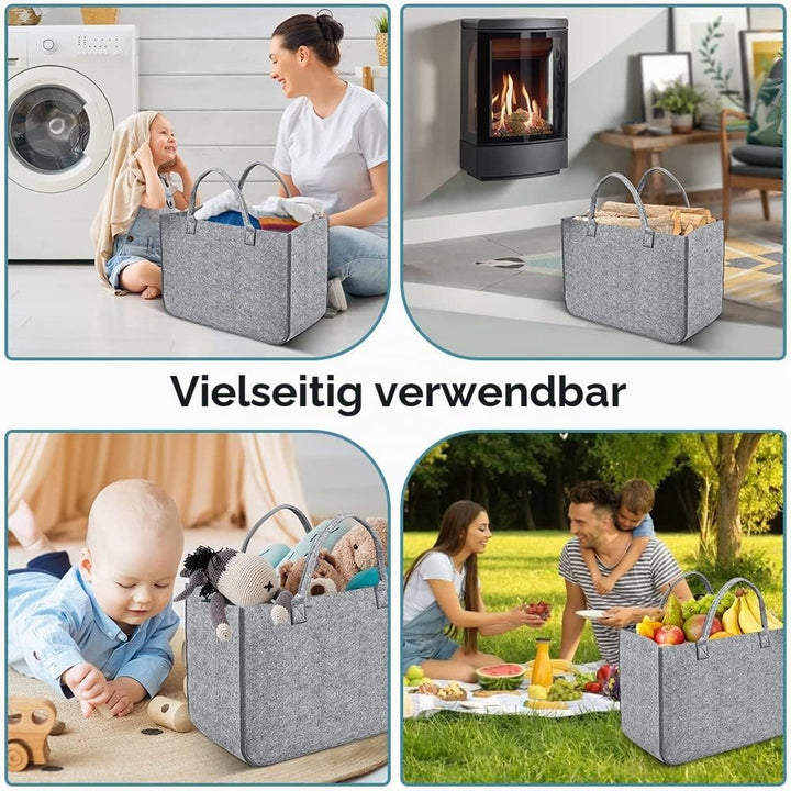 2 Stück Filztasche Kaminholztasche aus Filz Kaminholzkorb Filztaschen Einkaufskorb Brennholzkorb Feu