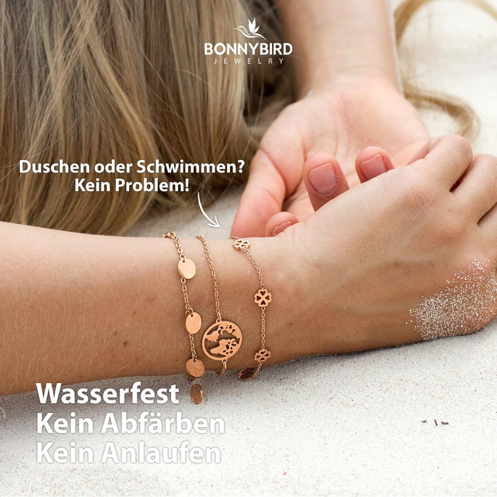 BONNYBIRD® Kleeblatt Edelstahl Armband Glücksbringer Prüfung Damen in Silber, Gold & Roségold, 100%
