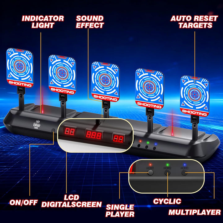 Lehoo Castle Zielscheibe für Nerf, 5 Ziele Zielscheibe Elektrisch mit Licht und Sounds, Auto-Reset E