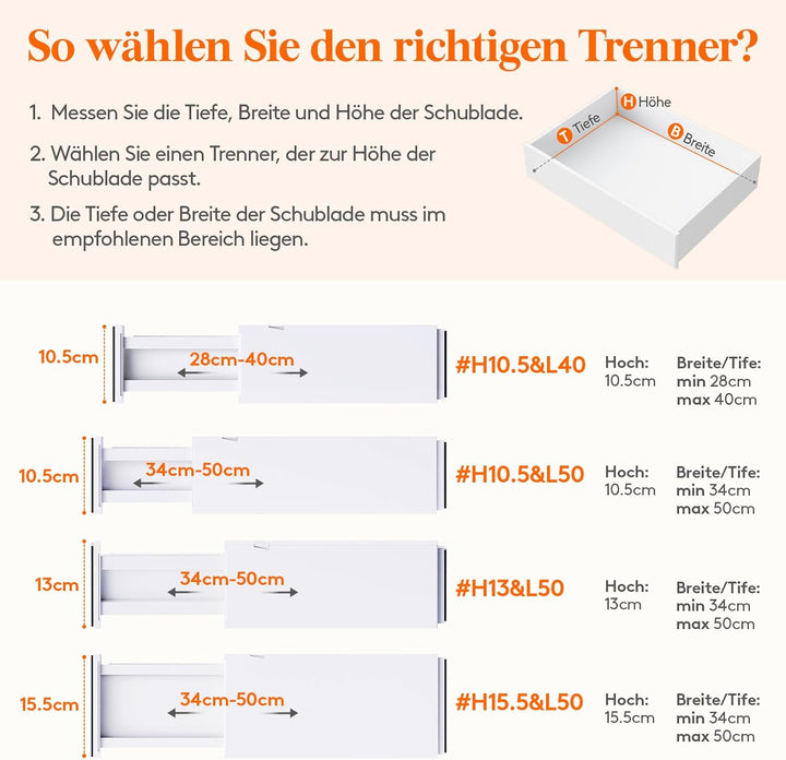 Lifewit 4 Set Schubladentrenner für Innenlänge 32–56cm & Höhe＞10.5cm Schubladen, Verstellbar Schubla
