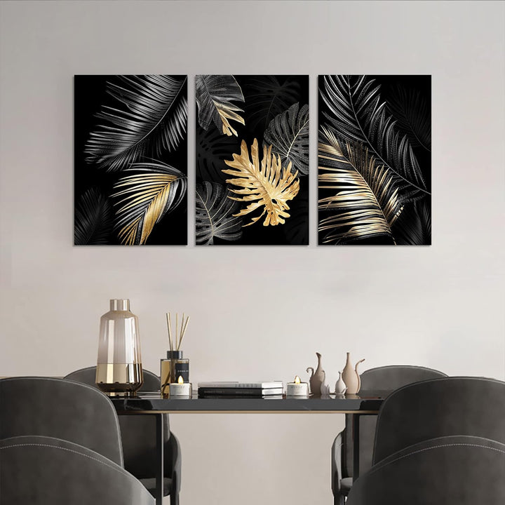 FajerminArt 3 Teilig Leinwandbilder Bilder Abstrakt Schwarzes Gold Baum bild auf leinwand Wandkunst