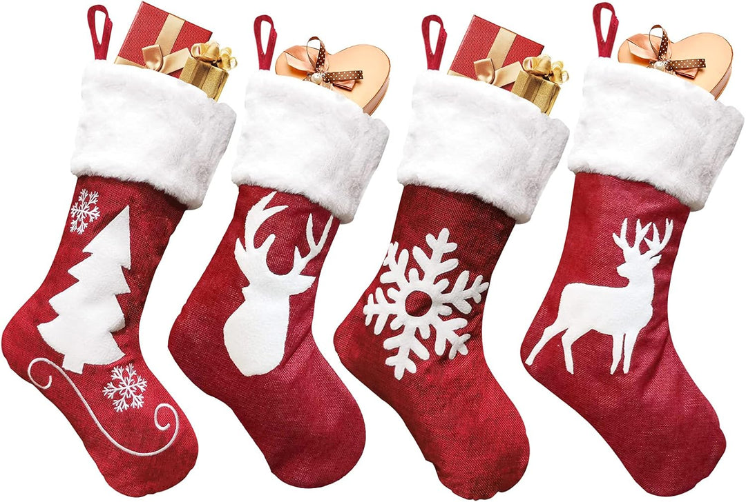 Weihnachtsstrümpfe,4 grosse Nikolausstiefel zum Befüllen und und Aufhängen Hängende Strümpfe für Wei
