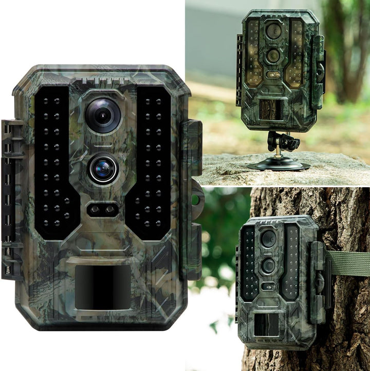 Profi 4K-Wildkamera mit IR-Nachtsicht-, Zeitraffer- & Timerfunktion, PIR Sensor, Dual Lens, Mikrofon