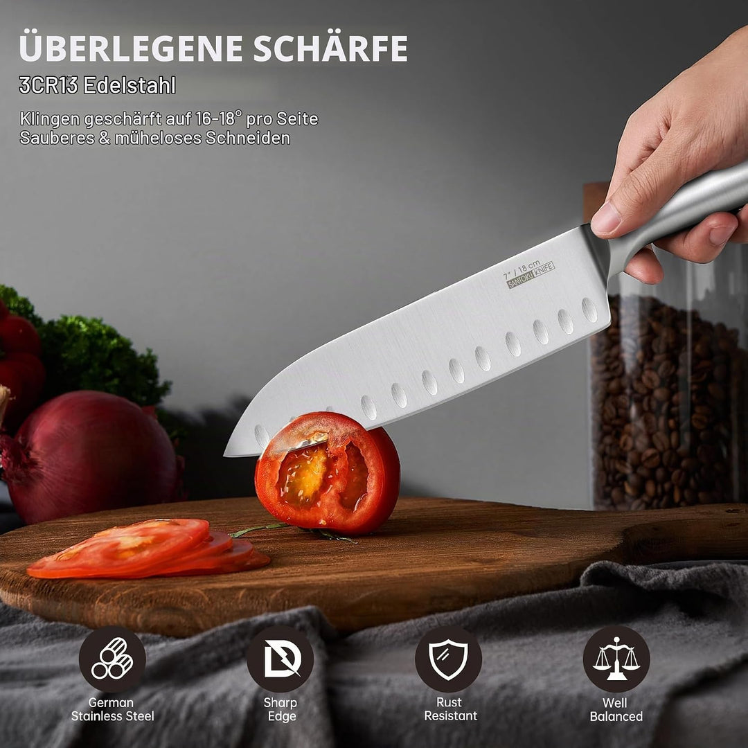 HUIKAILI Messer Set 5-TLG, Profi Küchenmesser Set aus Edelstahl, Scharfes, Rutschfester, Gefrosteter
