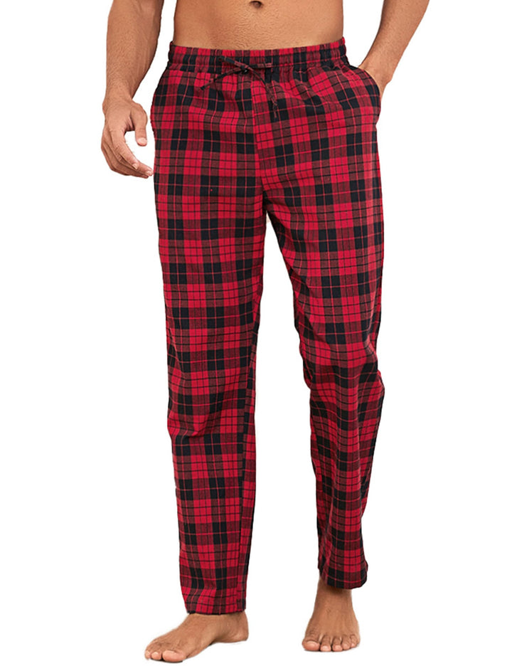 Litherday Schlafanzughose Herren Lang Kariert Pyjamahose 100% Baumwolle Nachtwäsche hose mit Taschen