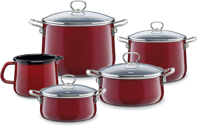 Riess, 0584-008, Familien-Set 5-teilig, NOUVELLE - ROSSO EXTRA STARK, bestehend aus: Fleischtopf mit