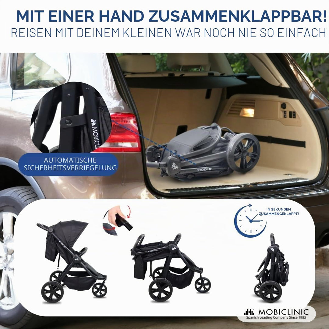Mobiclinic® kids, 3-rad-kinderwagen, Agnes, Geländereifen, Einhandlenker, 5-punkt-gurtsystem, Rücken