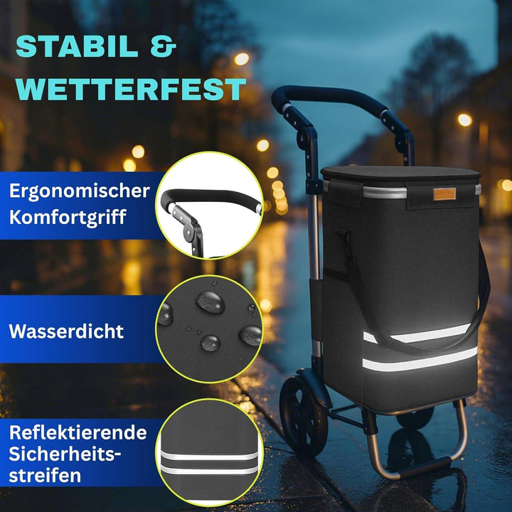 Allyson Rechteckiger Einkaufswagen - Ergonomischer, Klappbarer Shopping Trolley mit 56L Wasserdichte