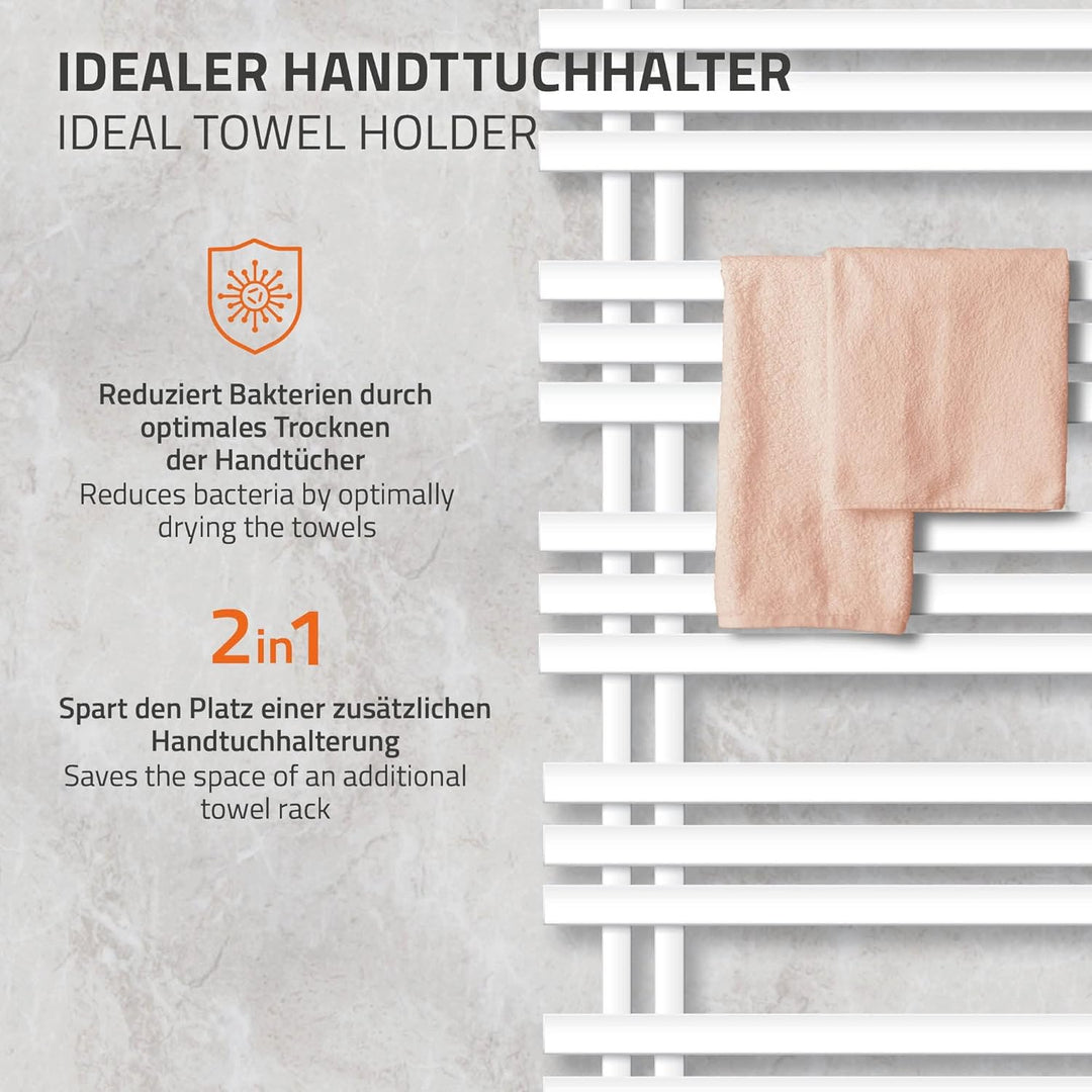ECD Germany Iron EM Design Badheizkörper Elektrisch 900W - 500 x 1200 mm - Weiss - Heizkörper Handtu