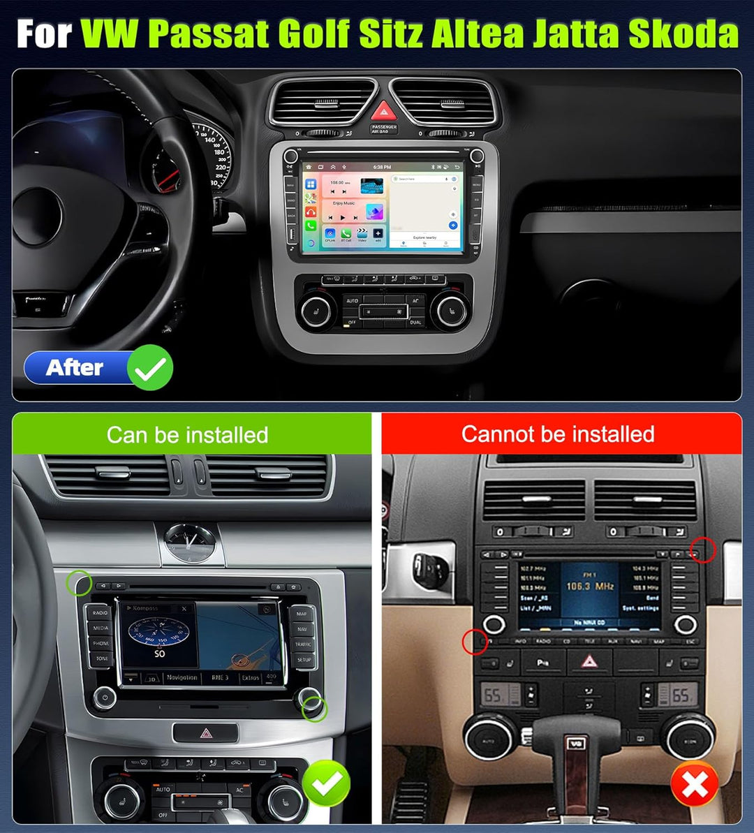 8 Core 6 + 128G Android 15 Auto Radio für VW Passat Golf Sitz Altea Jatta Skoda, 8 "IPS 2.5D -Auto -
