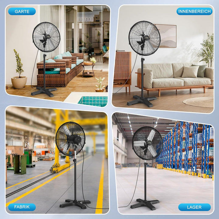 Industrieller Outdoor-Standventilator 60 cm mit Fernbedienung, BLDC Motor (bürstenlos), 90° Oszillat