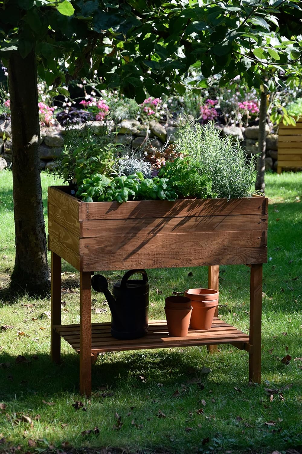 dobar® 58270e breites Hochbeet Kubus Massiv-Holz mit Ablageboden | Salatbeet Bausatz für Gemüse | Er