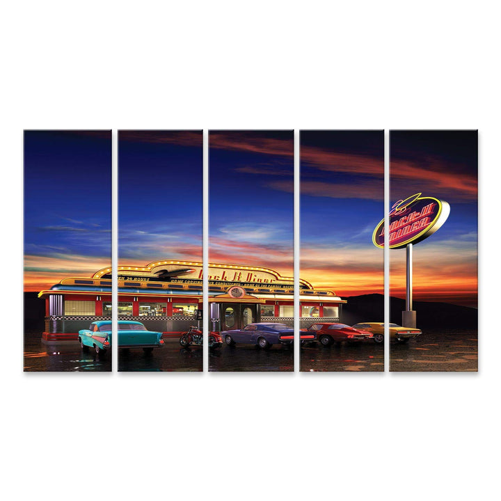 Bild Bilder auf Leinwand Retro American Diner in der Abenddämmerung Wandbild Poster Leinwandbild QYW
