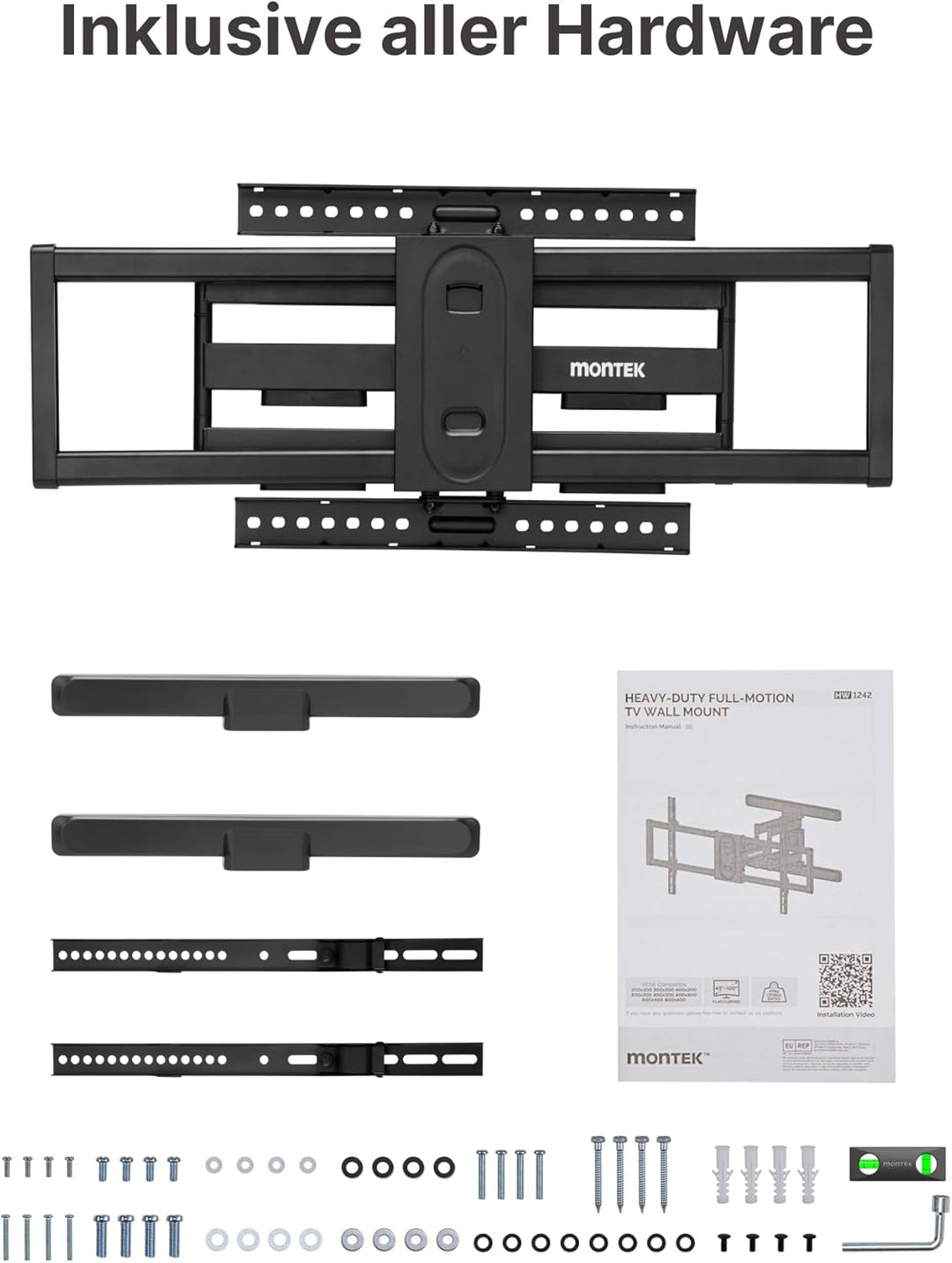 monTEK TV Wandhalterung für 43-95 Zoll Flach &amp; Curved Monitor bis zu 60kg, Schwenkbare und Neigbare