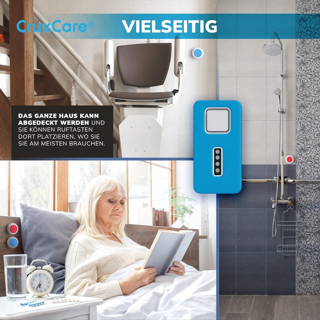 CruxCare C1 Notrufknopf für Senioren - Paniktasten und Pager für Pflegepersonal - 2 Ruftasten & 1 Dr