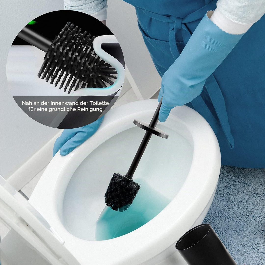 EXLECO Edelstahl Toilettenbürste WC Bürste mit Ersatzbürste Wasserauffangbehälter Klobürste und Behä