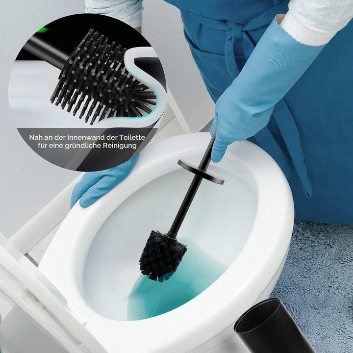 EXLECO Edelstahl Toilettenbürste WC Bürste mit Ersatzbürste Wasserauffangbehälter Klobürste und Behä