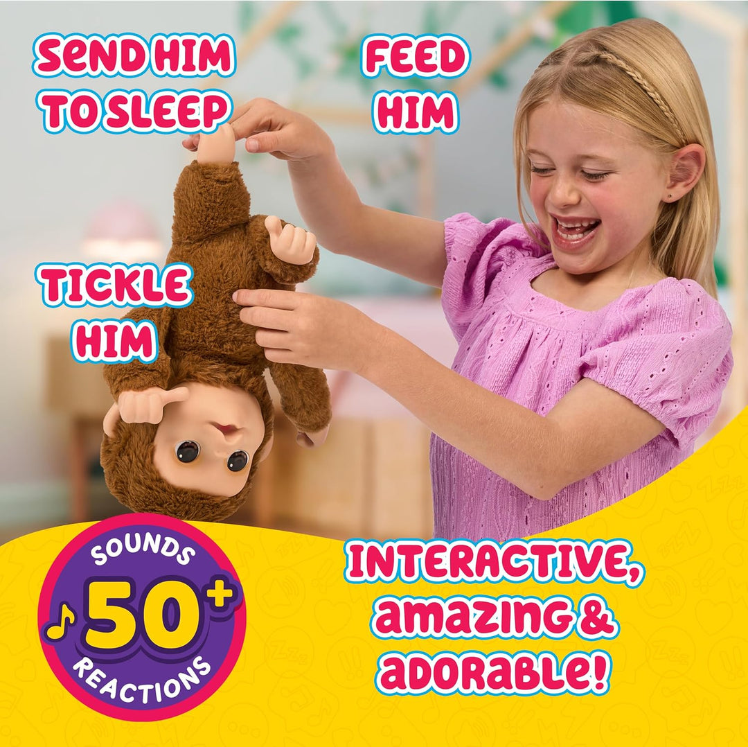 Little Live Pets My Baby Monkey Interaktiver Spielzeugaffe Mango kichert, frisst, nuckelt am Daumen,